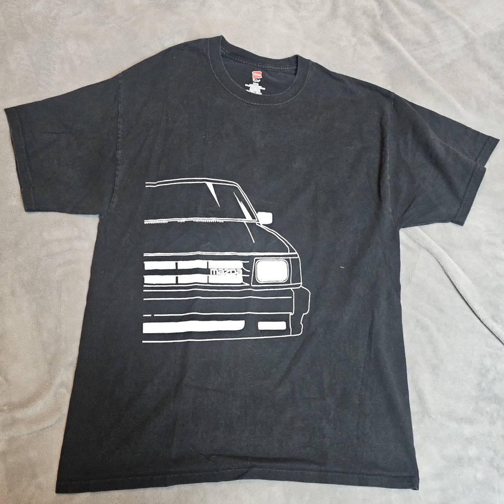 Mazda Vintage Car‎ Graphic Tee Black Distressed Short Sleeve Tshirt